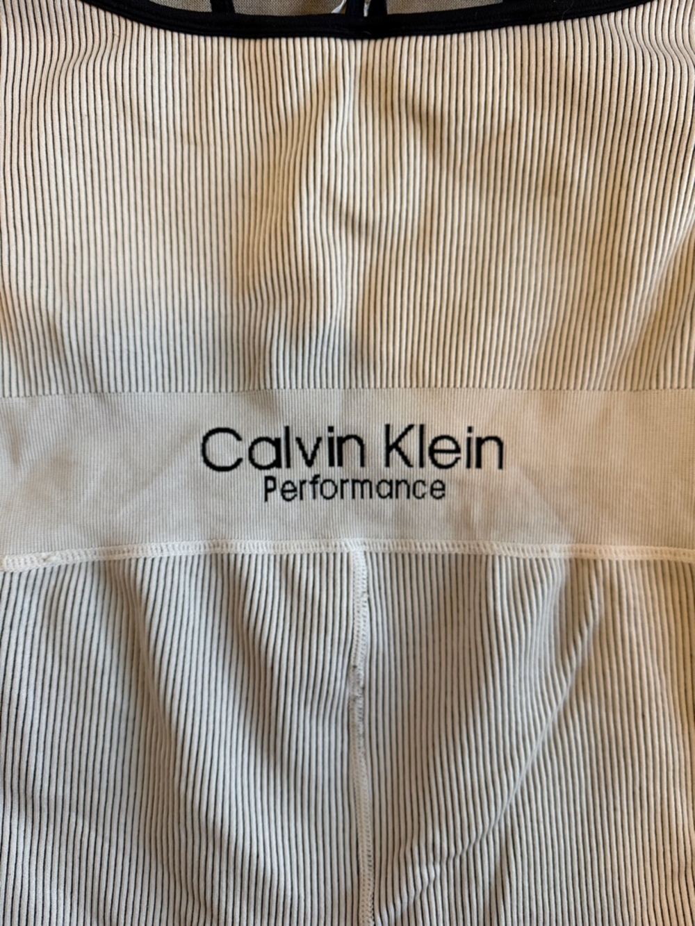 Calvin Klein Performance Ribbed Romper in Cream with Black Logo
